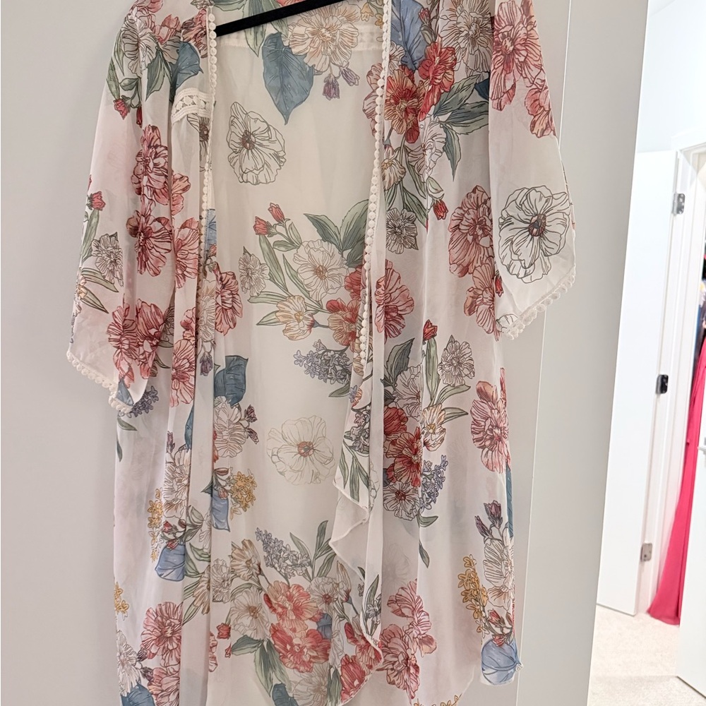 Emory Park Floral Sheer Kimono - Red, Blue, Cream
